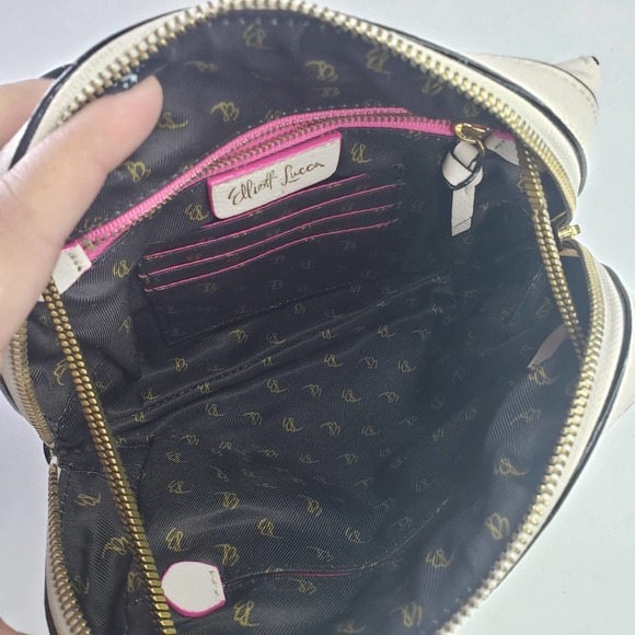 Elliott Lucca Snake Chain Leather Purse Beige Ivory Zip Top Bag - Picture 9 of 9